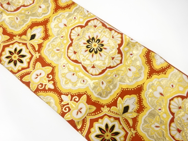 JAPANESE KIMONO / ANTIQUE FUKURO OBI / SILK / WOVEN FLOWER CREST